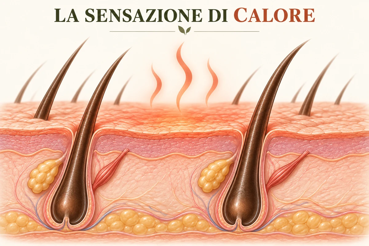Illustrazione della sensazione di calore sulla superficie della cute