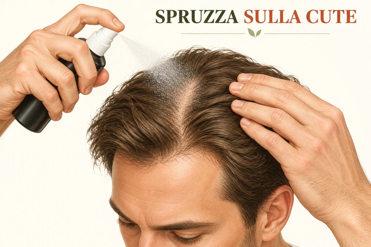 Spray applicato sulla cute separando i capelli