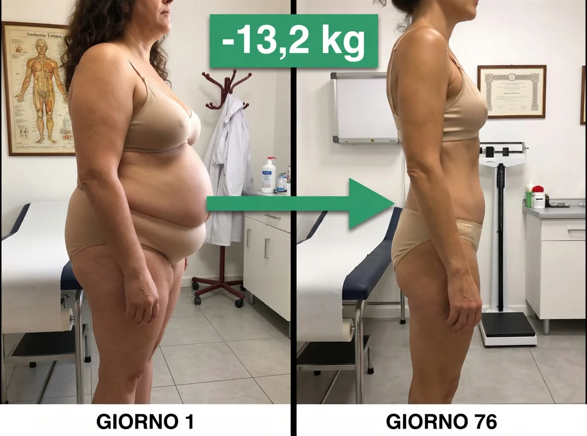 Un altro prima e dopo: -13,2 kg: il confronto tra giorno 1 e giorno 76.